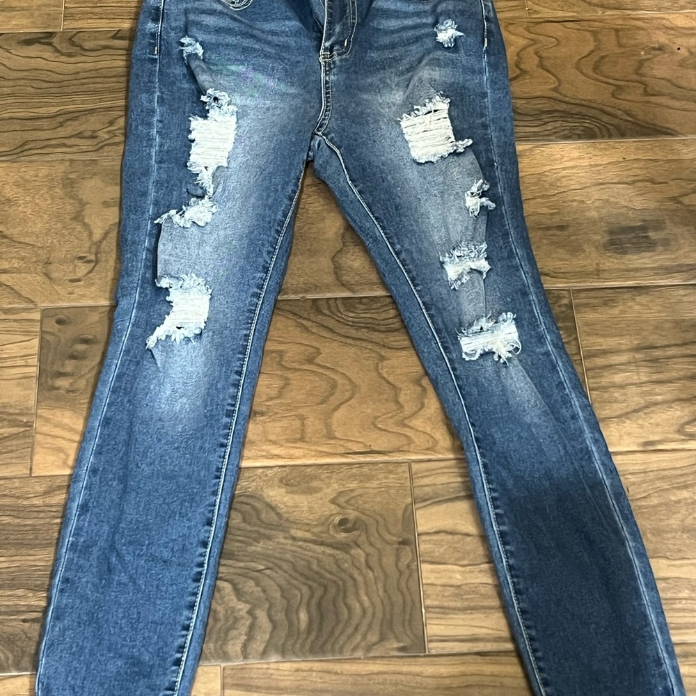 SHEIN Blue Skinny Jeans with Distressing
